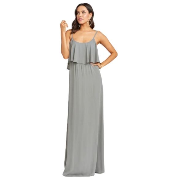 Show Me Your Mumu Caitlin Formal Ruffle Maxi Dress Size Small in Charcoal - Picture 2 of 6